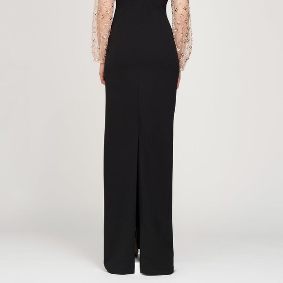 JS Collections Black Gold Risha Metallic Floral Applique Gown - Picture 4 of 6